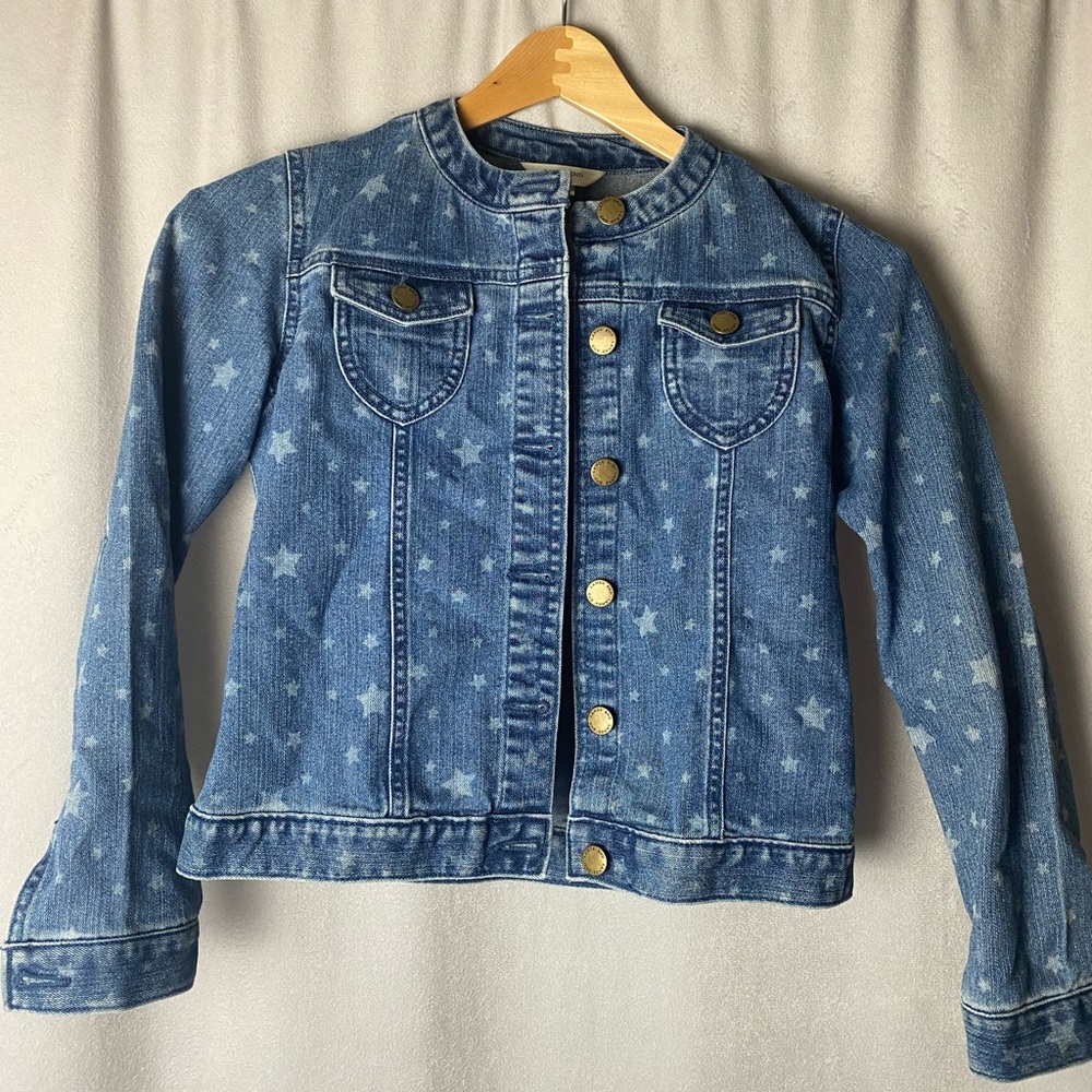 Lands' End blue preppy spring summer cute Denim Jacket with stars sz 10 girls - Picture 2 of 4
